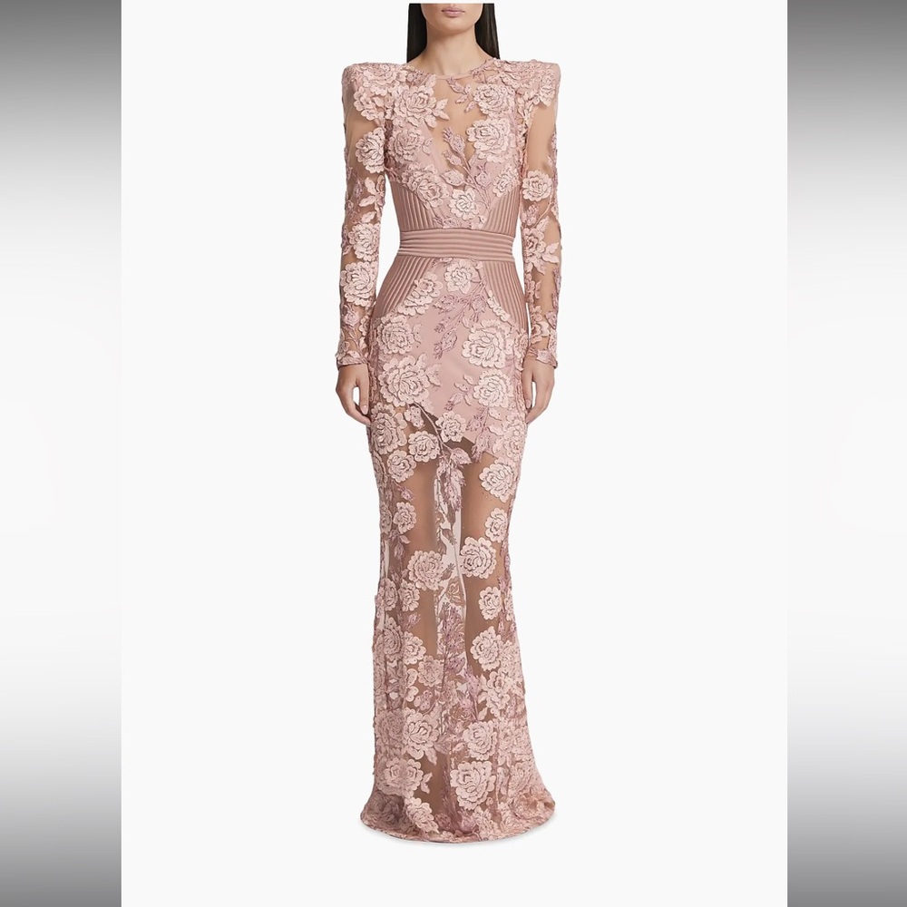 Zhivago Blush Floral Lace Long Sleeve Dress